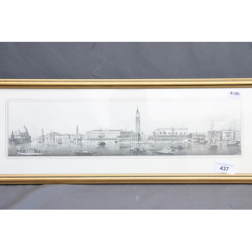 437 - Landscape etching of the Grand Canal, Venice, frame 19cm x 52cm.