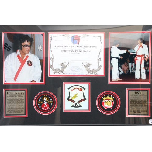 440 - Framed Elvis Presley display with photographs, karate certificate, cloth badges etc. limited edition... 