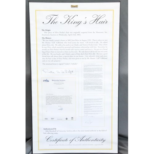 442 - Framed Elvis Presley display 'The King's Hair' with certificate to the reverse 'Authenticated by Joh... 