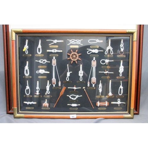 445 - Framed sailors knots display, frame size 56cm x 76cm and a framed print. (2)