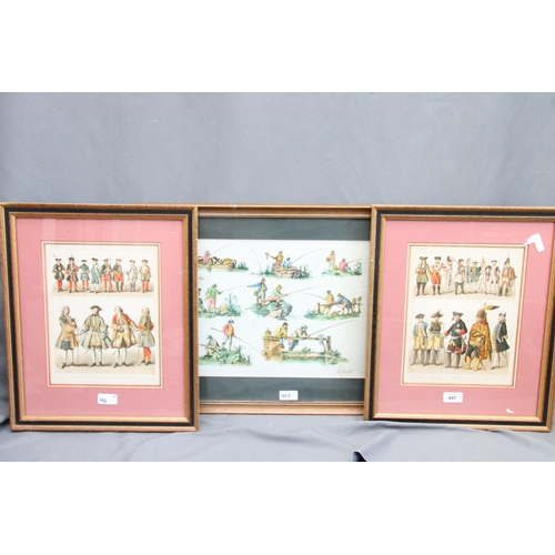 447 - Pair of French and German military costume bookplate prints, 25cm x 20cm in Hogarth style frames 45c... 