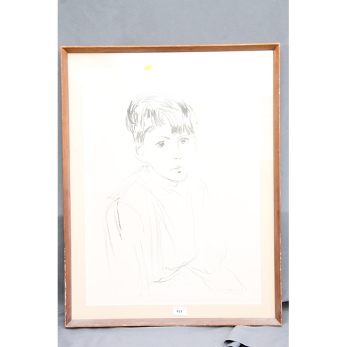 451 - STOKES, half-length portrait of a young boy, charcoal drawing, signed and dated 1949 lower right, 65... 