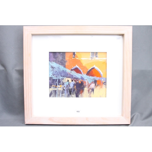 455 - TONY ALLAIN, Fish Market Venice, mixed media painting, unsigned, 25cm x 31cm, frame 53cm x 58cm.