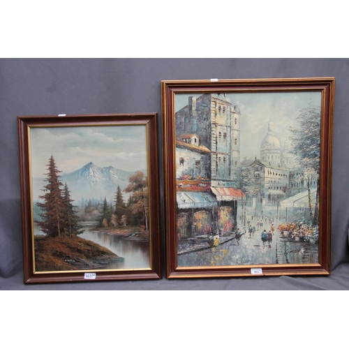 463 - GARBER, Parisian street scene, oil on canvas, signed lower right, 59cm x 49cm and another of an alpi... 