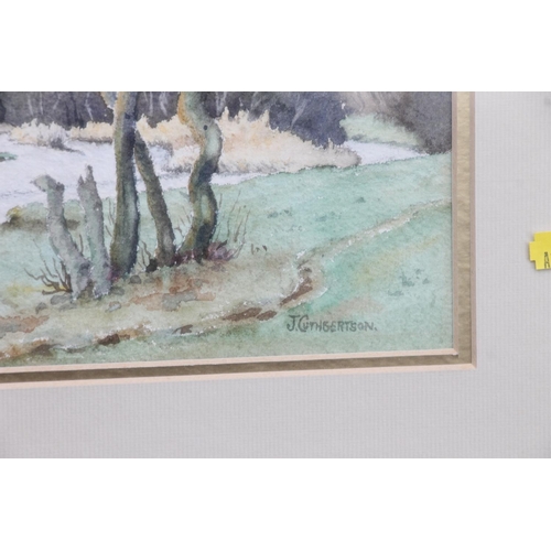 466 - J CUTHBERTSON, river bend, watercolour, signed lower right, 26cm x 35cm, gilt frame 53cm x 63cm.