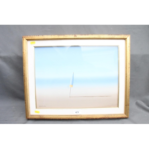 471 - VENTURI, a lone beach umbrella, oil painting on canvas, signed lower left, 29cm x 39cm, frame 40cm x... 