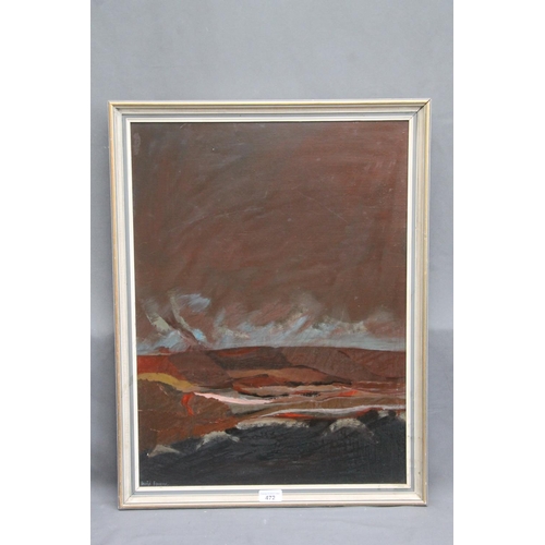 472 - DAVID EWANE, rolling hills landscape, oil painting on board, signed lower left, 60cm x 44cm, frame 6... 