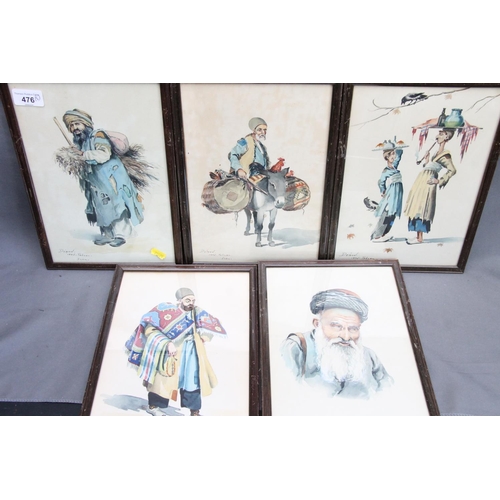 476 - Manner of R.A. ‘AVAK’ HAYRAPETIAN (1926-2008), five figurative study watercolours, each ... 