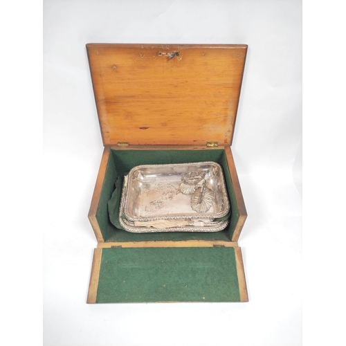 63 - Pair of old Sheffield plated rectangular entrée dishes with gadrooned edges with covers, handles and... 