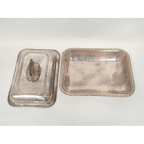 63 - Pair of old Sheffield plated rectangular entrée dishes with gadrooned edges with covers, handles and... 