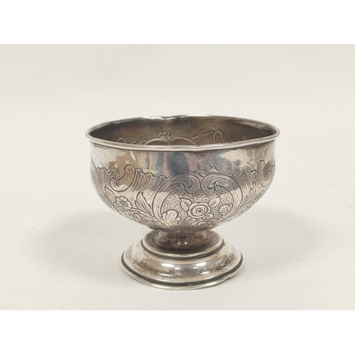 66 - Silver hemispherical bowl, embossed with scrolls, 1907 and a bottle holder. 222g. (2)