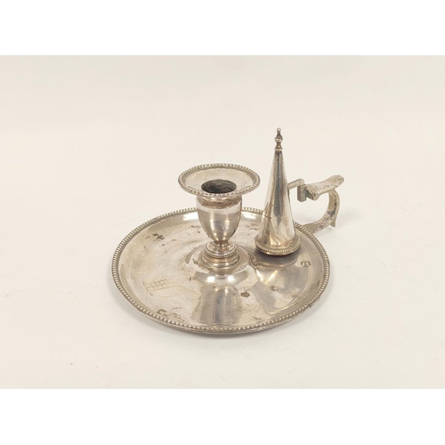 72 - Silver chamber candlesticks also similar by Hyam Hyams 1858, 282g, 9oz.