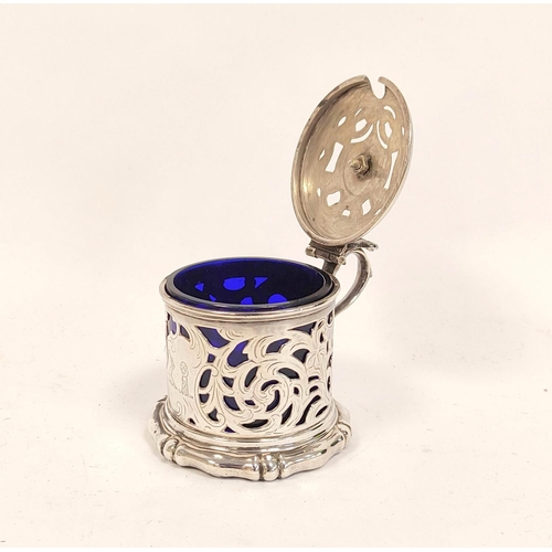 76 - Silver drum mustard pot, pierced and engraved by Henry Wilkinson & Co Sheffield 1840. 120g,  3½o... 