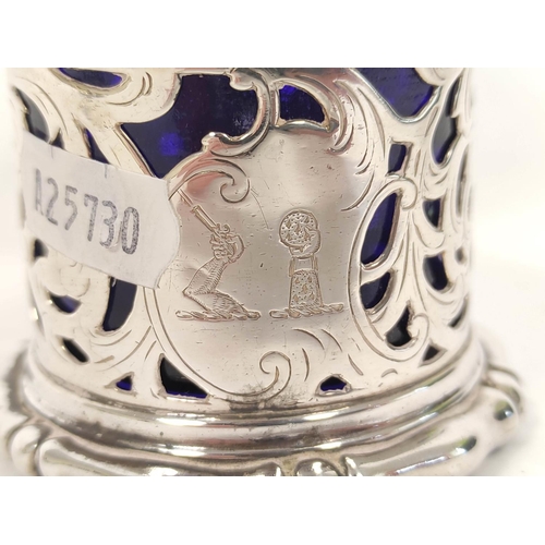 76 - Silver drum mustard pot, pierced and engraved by Henry Wilkinson & Co Sheffield 1840. 120g,  3½o... 