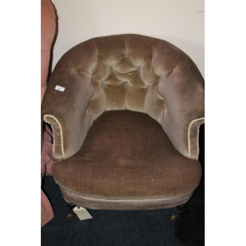 657 - Edwardian low button back armchair, 61cm high.