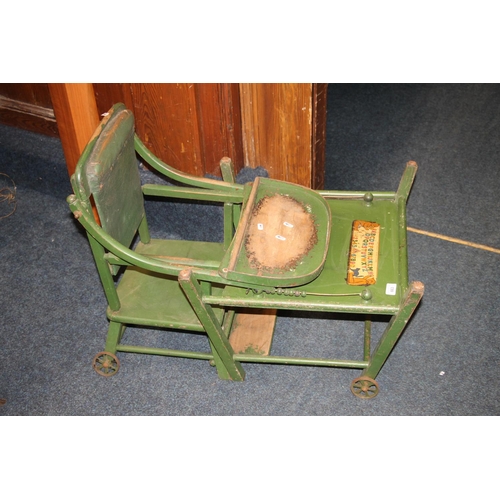 663 - Vintage green painted Lines Bros convertible highchair.