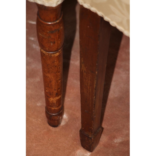 679 - Pair of Edwardian mahogany carvers with pierced trellis backs, and three matching dining chairs.