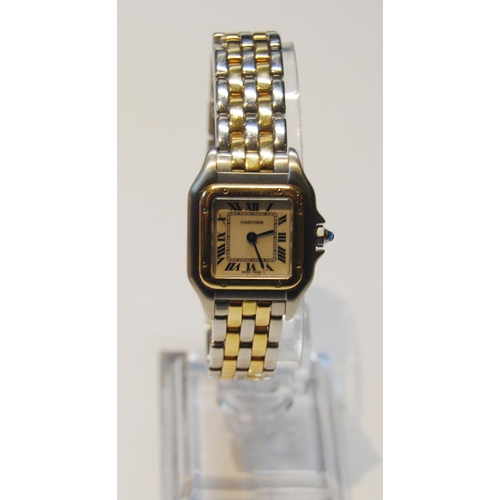 176 - Lady's Must de Cartier bracelet watch, quartz, stainless steel and gold, with guarantee, 1989, box a... 