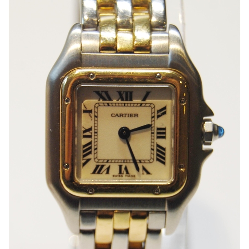 176 - Lady's Must de Cartier bracelet watch, quartz, stainless steel and gold, with guarantee, 1989, box a... 