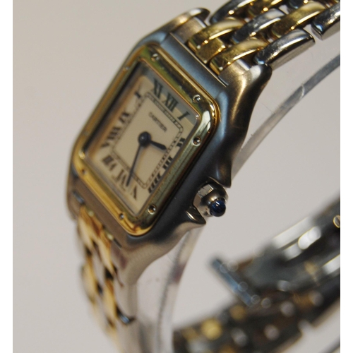 176 - Lady's Must de Cartier bracelet watch, quartz, stainless steel and gold, with guarantee, 1989, box a... 