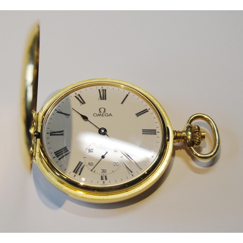 178 - Omega keyless watch of Edwardian style, in 18ct gold hunter case with metal dome, 20th century, 50mm... 