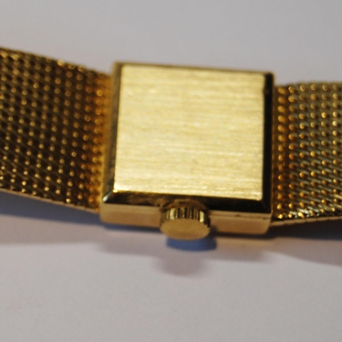 179 - Lady's Tissot 18ct gold watch with square dial, on integral Milanese bracelet, 41g including movemen... 