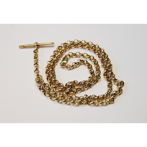 132 - 9ct gold watch guard-style necklet of belcher pattern, 21.4g.