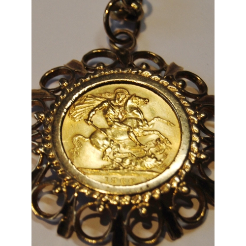 164 - Gold sovereign, 1966, in detachable 9ct gold pendant, on similar necklet, 44.4g.