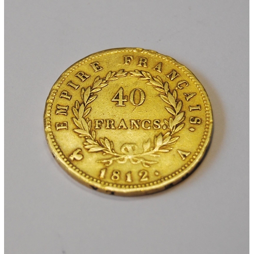 165 - Gold 40 Francs coin, 1812, 12.8g.