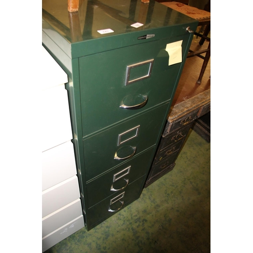 645 - Green painted Harvey Milner filing cabinet, 132cm high.