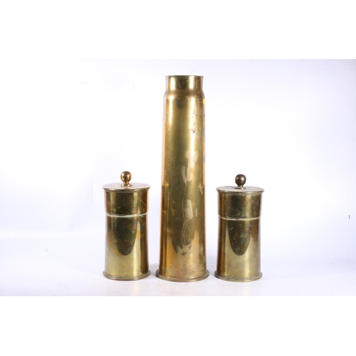 232 - Two trench art shell case jars together with one other shell, max H41cm