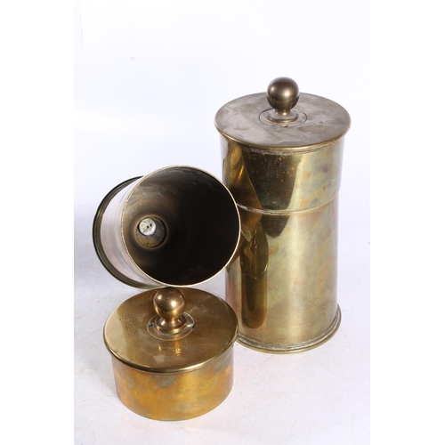 232 - Two trench art shell case jars together with one other shell, max H41cm