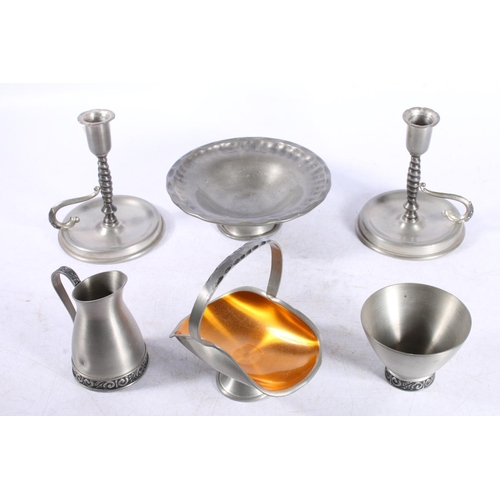 253 - Norwegian pewter to include candlestick, bowl, etc.