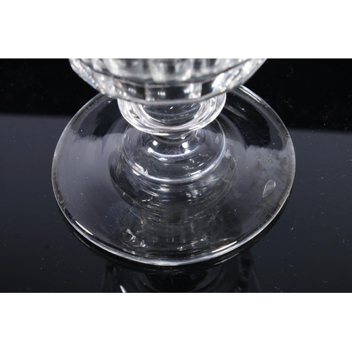 256A - Victorian glass goblet, tapering bowl, half slice cut with etched crest and personalised decoration ... 