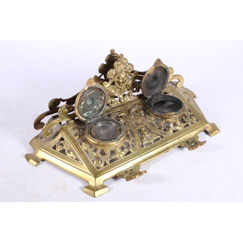 260 - Late Victorian brass desk ink stand, 29cm wide.