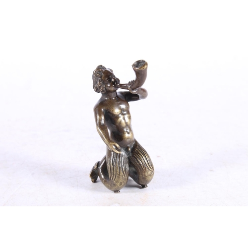 262 - 19th century bronze figure of a merman blowing a horn, 7.5cm high.