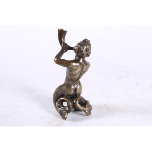 262 - 19th century bronze figure of a merman blowing a horn, 7.5cm high.