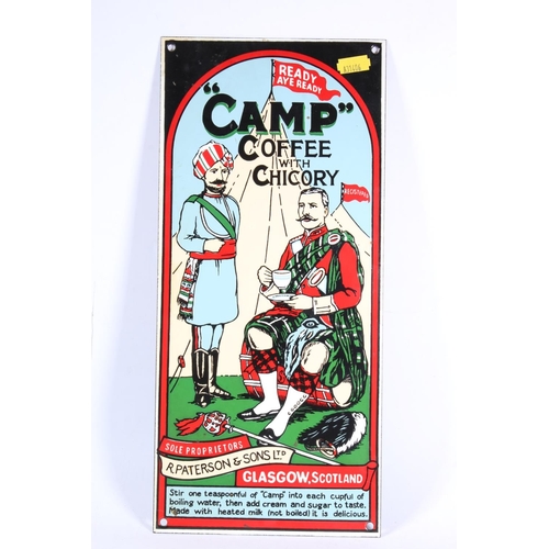 266 - Reproduction enamel sign for Camp Coffee with Chicory by Paterson & Sons of Glasgow, 36cm high.