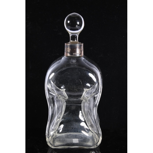 267 - Glass glug glug decanter with hallmarked silver collar, 25.5cm high.