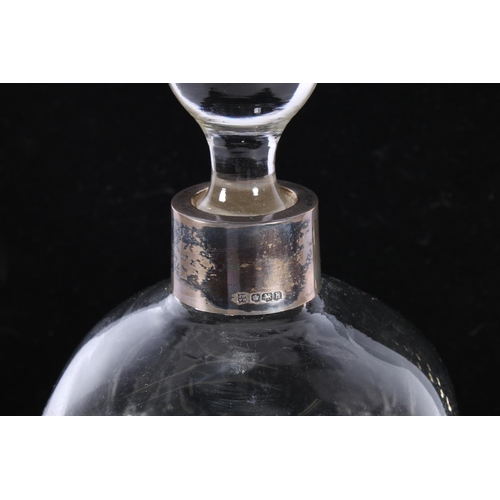 267 - Glass glug glug decanter with hallmarked silver collar, 25.5cm high.