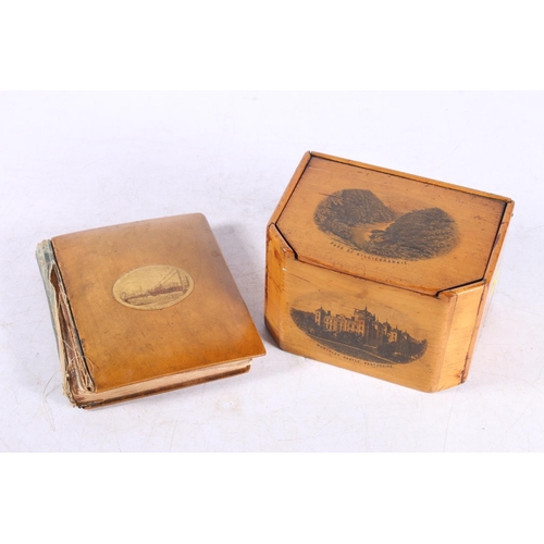 289 - Mauchline ware to include a treen box and a Birthday Wishes book, largest 7cm.