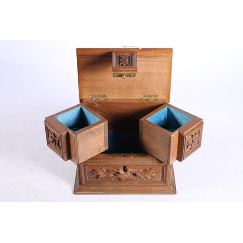 291 - Continental treen jewellery casket surmounted by a pair of lovebirds 19cm high,