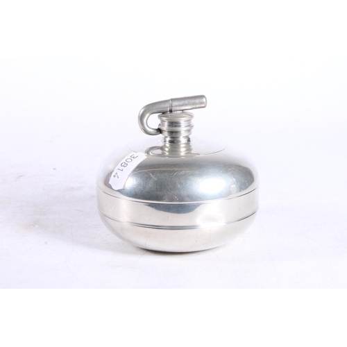 295 - Scottish pewter inkwell or drinks flask in the form of a curling stone