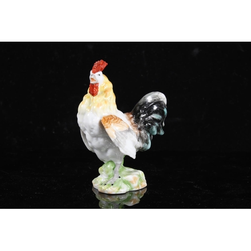 305 - 19th century porcelain model of a cockerel, in the manner of Chelsea with small gold painted anchor ... 