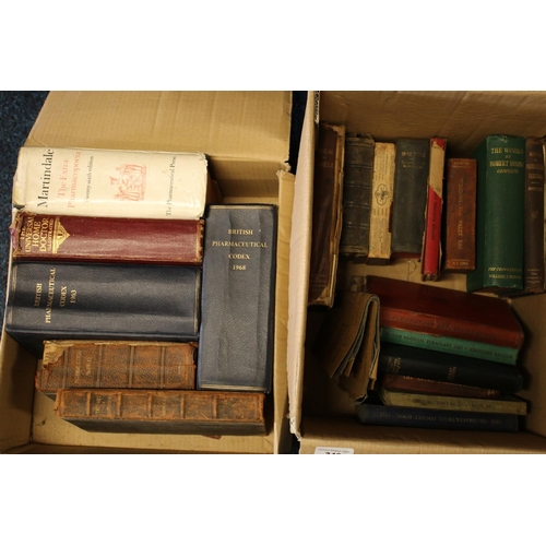 340 - Two boxes containing vintage books, many relating to pharmaceuticals.