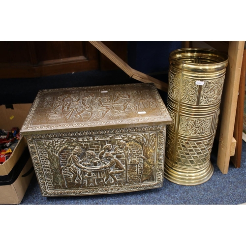 351 - Brass coal box and a stick stand.