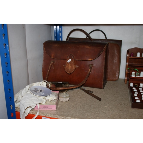 368 - Leather satchel, a small sporran, a Royal Copenhagen pin dish, etc.