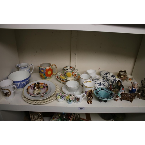 381 - Decorative ceramics to include bird models, a Gray's Pottery jug, etc.