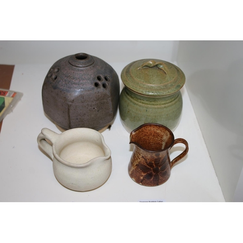 383 - Studio Pottery to include a Hawkshead vase, a Fran Marquis of Springfield jar and cover, a Greenrigg... 