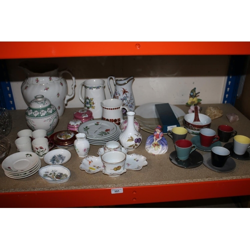 391 - Decorative ceramics to include a Royal Doulton figurine Monica, Wedgwood coffee cups and saucers, a ... 